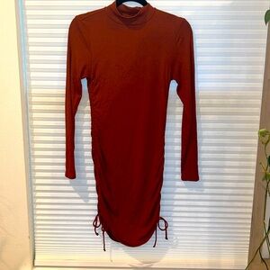 Burnt orange, fitted, long sleeve mini dress